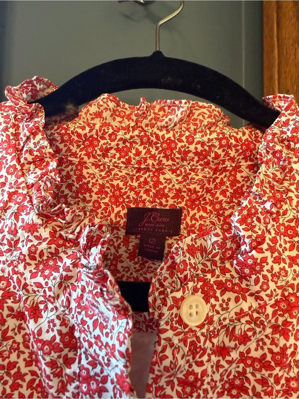 J. Crew Sleeveless Red Liberty Floral Midi Dress with Ruffle Collar